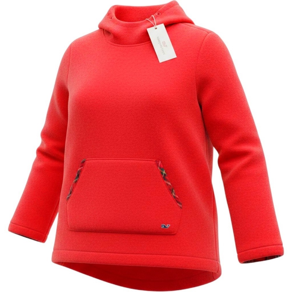 Vineyard Vines Girls XL 16 Sherpa Mock Neck Tunic Red Velvet Fleece Plaid Trim